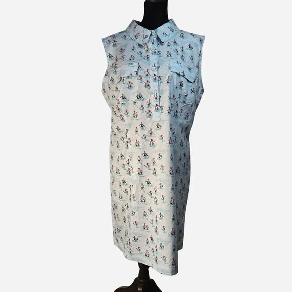 Reel Legends Teal with pelicans performance sleeveless dress size large - Picture 1 of 5